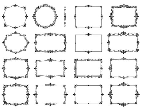 Collection of sixteen decorative frames, in circle, rectangle and oval shapes