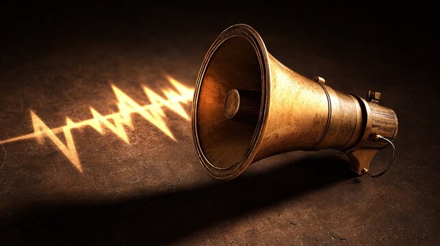 Technology and data visualization theme with megaphone sound wave, translucent waveform