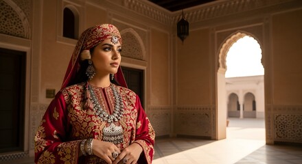 Elegant Woman in Traditional Eastern Attire in Palace