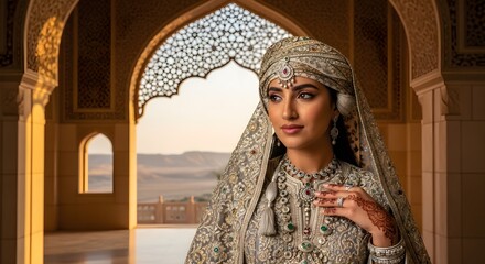 Elegant Indian Woman in Elaborate Traditional Palace Attire