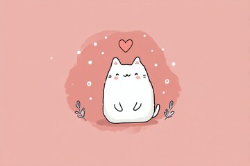 illustration with tiny cute smiling cat