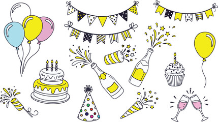 Birthday Party Elements Doodle Collection illustration
