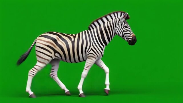 Animated zebra walking across a green screen background in a cartoon style animation zebra green screen video