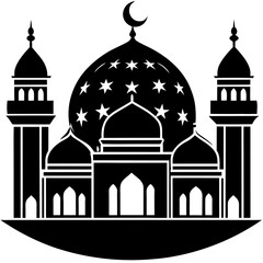 Silhouette of a mosque with stars and crescent isolated on