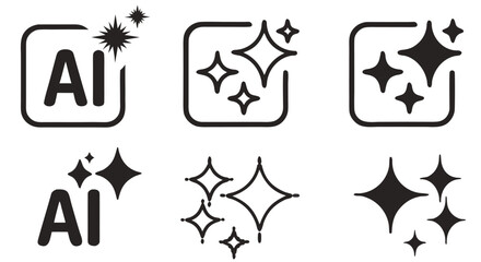 AI generate icons set. AI sparkle stars with square icon. Artificial intelligence technology and Machine learning concept. Generate symbol for application and web.
