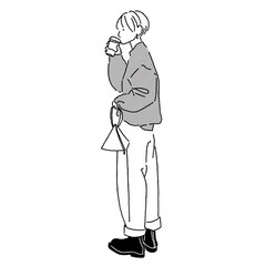 Monochrome line art – casual fashion woman in autumn outfit