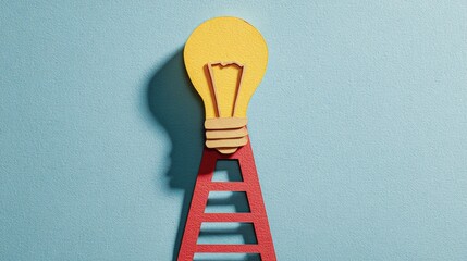 A lightbulb atop a red ladder, symbolizing progress and ideas.