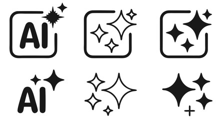 AI generate icons set. AI sparkle stars with square icon. Artificial intelligence technology and Machine learning concept. Generate symbol for application and web.
