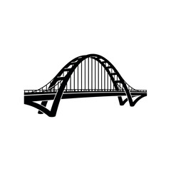 Black and white arch bridge illustration.