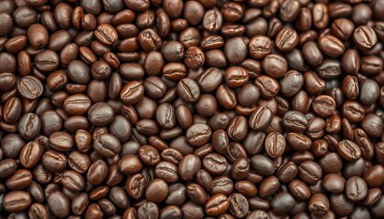 Obraz premium Rich brown coffee beans background, close-up texture, texture, close up coffee