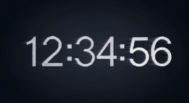 Digital Clock Displaying 12:34:56 Time on Dark Background with Motion Effect