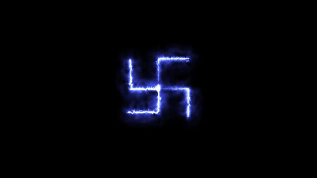 Hindu religion Swastik symbol with lightning energy sparks path effect 4k.,
