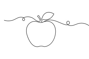 Apple single one line art minimalist style outline vector image
