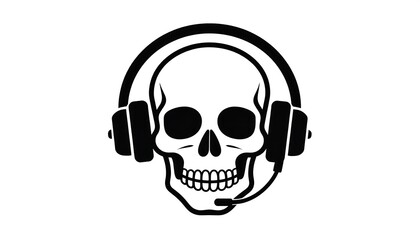 Fototapeta premium Black and white skull wearing headphones with a boom mic