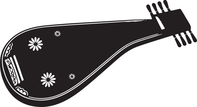 black silhouette of zither on white background, vector.
