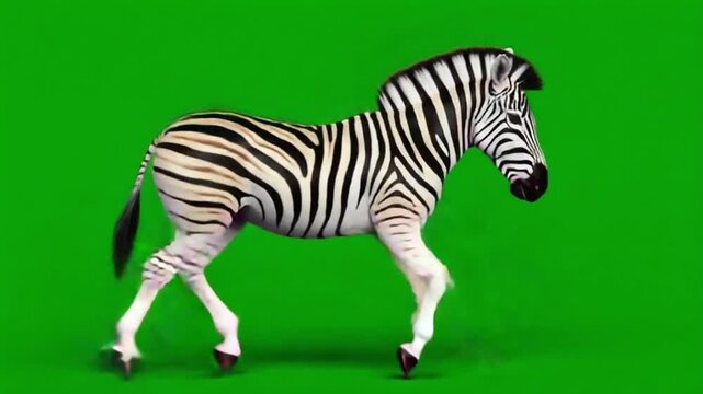 Animated zebra running across a green screen background in a cartoon style animation loop zebra green screen video
