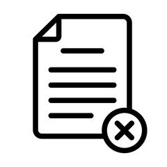 Wrong file line vector icon. A rejected document, failed data transfer, or incorrect paper form. Cross mark symbol on a digital paper graphic for error or cancellation interface.