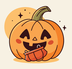 Cartoon Halloween carved pumpkin with smiling face. Vector illustration