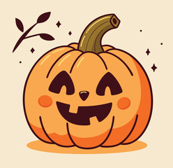 Cartoon Halloween carved pumpkin with smiling face. Vector illustration