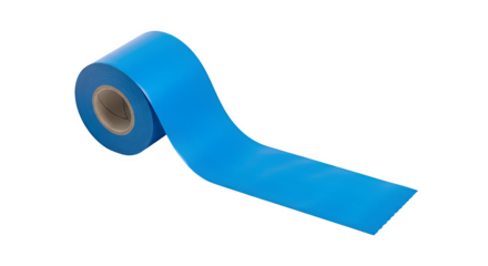 Roll of blue electrical tape unrolling on a white surface isolated on transparent background