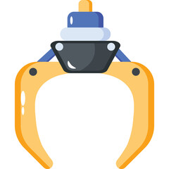 Robotic Claw Gripper Mechanism with Yellow Arms and Blue Top on Transparent Background