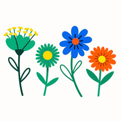 Naklejka premium Bright minimalist flower clipart set with playful geometric shapes ideal for kids crafts preschool worksheets stickers and cheerful educational designs