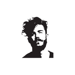 Black Vector Illustration of a Handsome Man in Clean Minimal Line Art Style on White Background