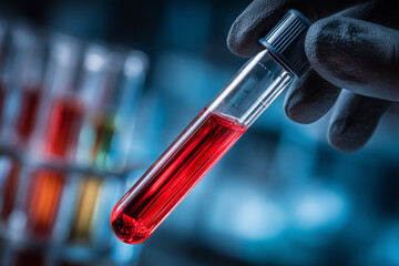 Macro Photography of Red Chemical Sample in Laboratory Tube