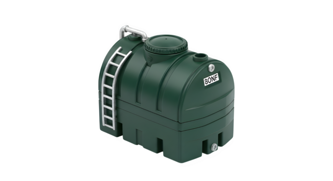 Green plastic oil tank for domestic heating isolated on transparent background is shown here