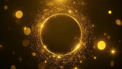 Golden glitter circle of light, shimmering particles forming a rotating ring of sparkles - Powered by Adobe