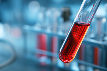 Scientific Experiment Test Tube with Red Fluid &ndash; Medical Equipment Background