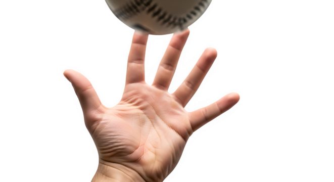 Baseball on fingertip isolated on transparent background, a popular sport and recreational activity