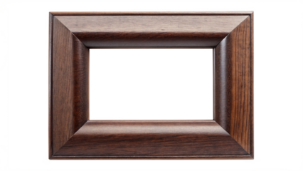 Empty dark brown wooden picture frame isolated on transparent background