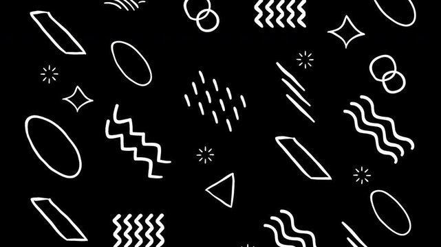 Abstract random animated background hand drew doodle scribble elements. Black and white.