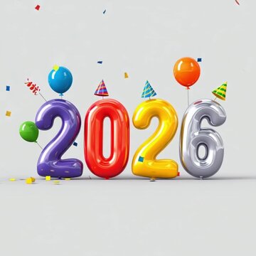 Happy New Year 2026 Celebration Balloon Numbers Animation