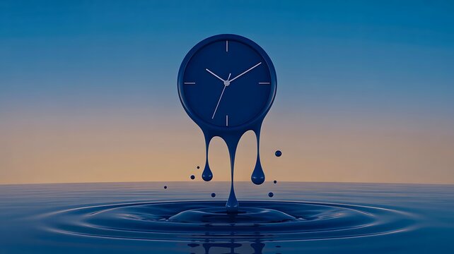 Surreal melting clock above water symbolizing time distortion and abstract imagination

