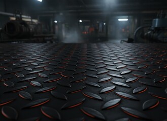 Obraz premium A low-angle shot of a metal floor in an industrial setting, with machinery and steam.