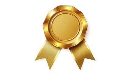 Golden award medal with ribbon isolated on transparent background, achievement concept