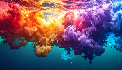 Colorful Ink Clouds Dissolving in Water - A Vibrant Abstract Art.