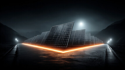 Minimal solar panels at night with copy space.