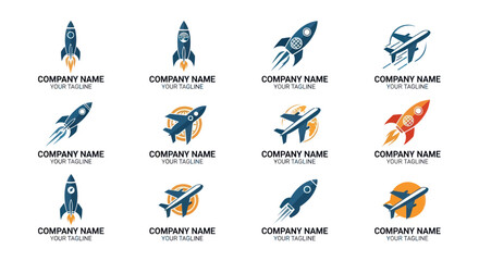 Collection of Rocket and Airplane Logos for Technology and Transport Companies.