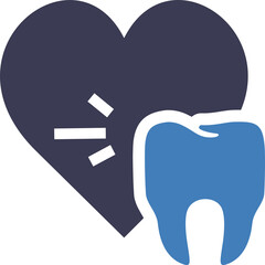 Heart symbol with a blue tooth graphic beside it representing dental care and overall health on a transparent background