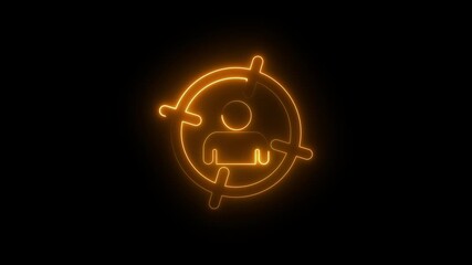 Neon glowing head target scope icon animation on black background, futuristic HUD aiming symbol, digital focus animation, cyber UI interface, - Powered by Adobe