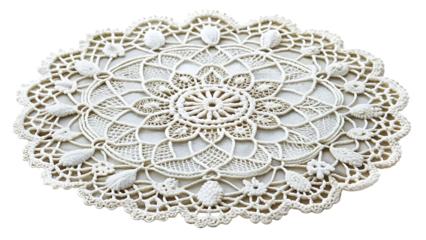 Vintage lace doily isolated on transparent background for decorative purposes