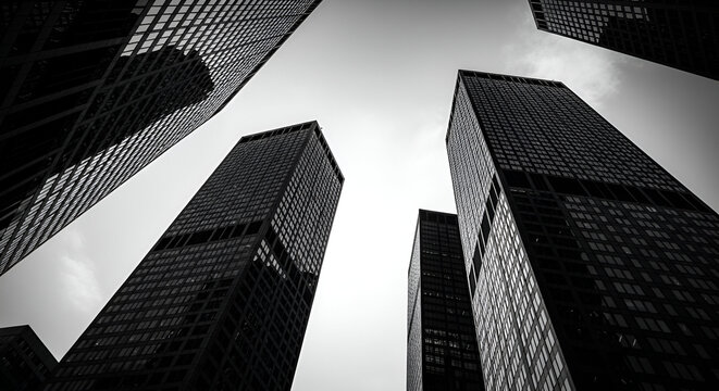 Dramatic High Contrast Skyscrapers In Black And White Show Urban Geometry Of Modern Architecture Sty 95747141 1