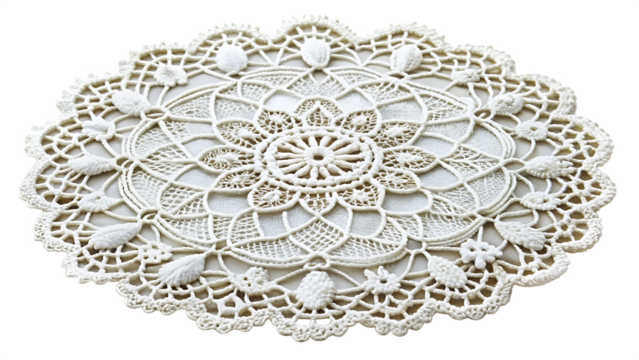 Vintage lace doily isolated on transparent background for decorative purposes