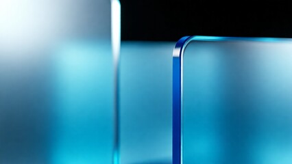 Captivating abstract composition featuring luminous blue and teal glass-like panels creating a sleek, modern, and futuristic interplay of light and shadow, evoking a sense of depth and clarity