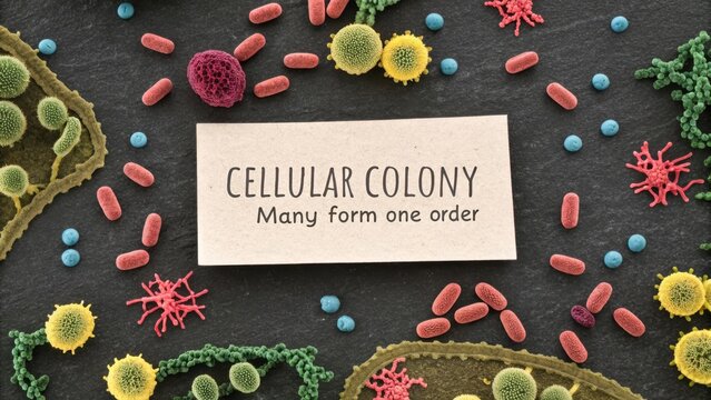 Colorful Microbial Colony Display Representing Diverse Cellular Structures and Interactions Under Microscope Viewpoint