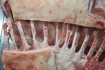 Detailed view of a butchered meat cut from a farm animal