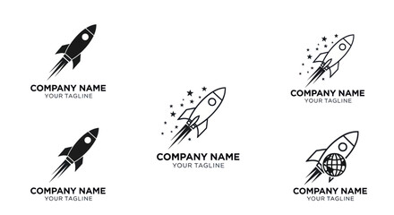 Set of creative rocket ship logo design templates for business.